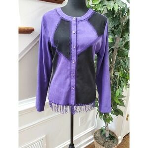 Canyon Road Women's Black & Purple Polyester Long Sleeve Buttons Front Jacket L